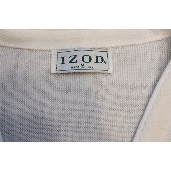 🧶 VTG IZOD 90s Grandpa Cardigan – Men’s M – Ivory Knit – Logo – Made in USA - Picture 5 of 8